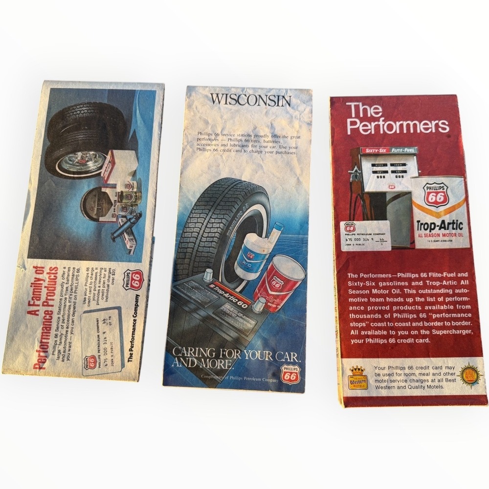 Lot 3 Vintage Phillips 66 Road Maps 1970s Wisconsin Eastern Western‎ Central